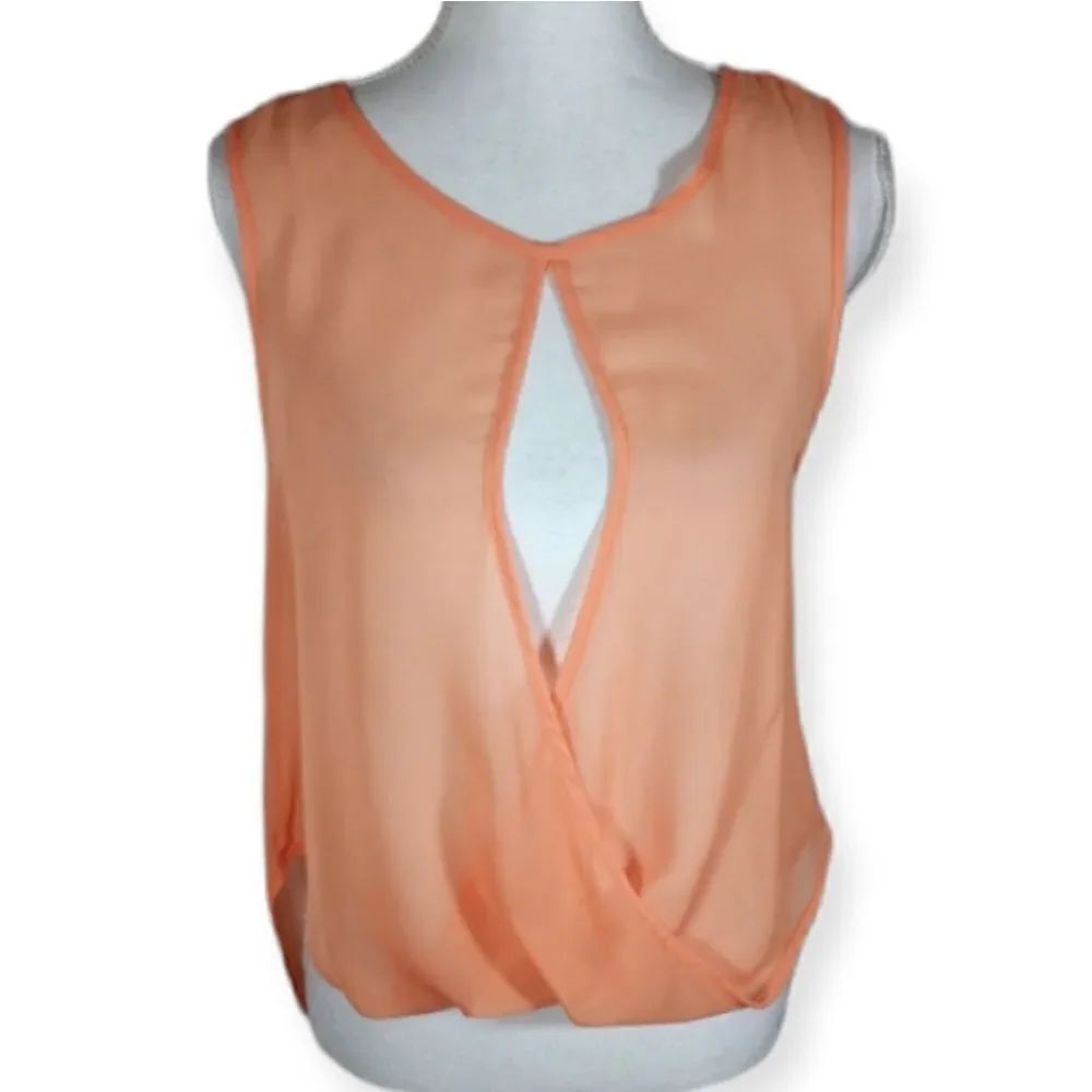 PEACH SHEER SHIRT BLOUSE SZ.S/M EUC